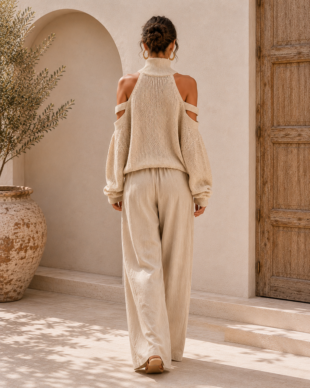 Conjunto de punto y lino a la moda