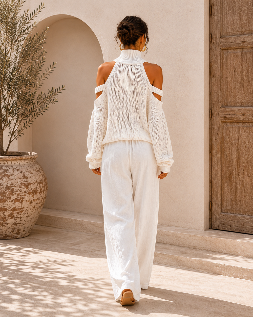 Conjunto de punto y lino a la moda