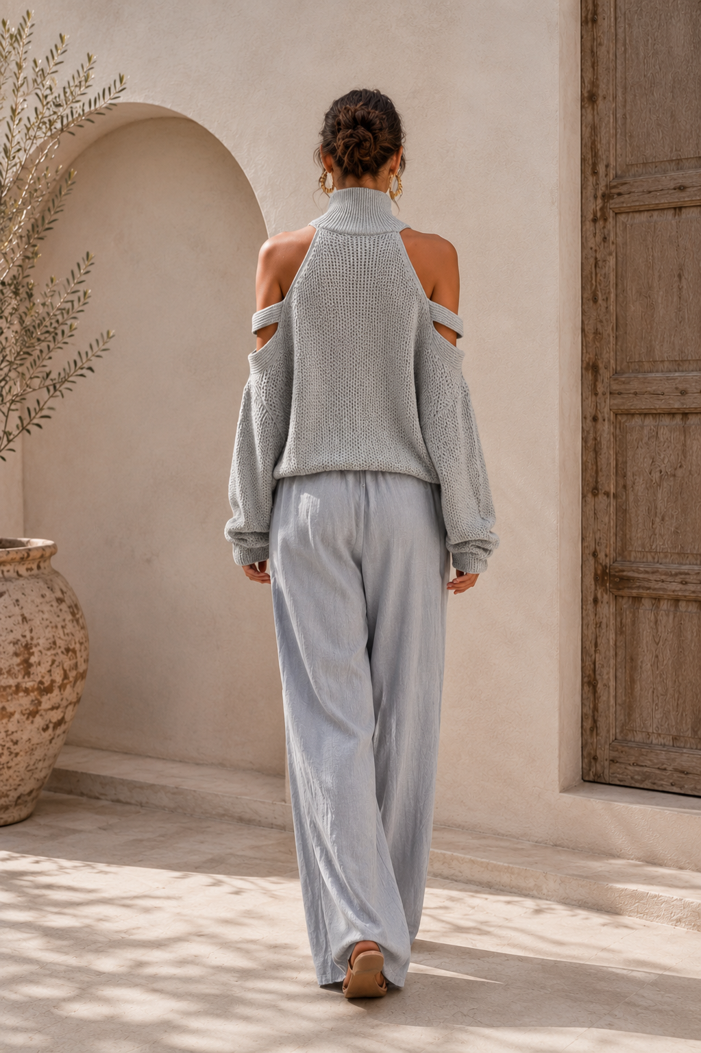 Conjunto de punto y lino a la moda